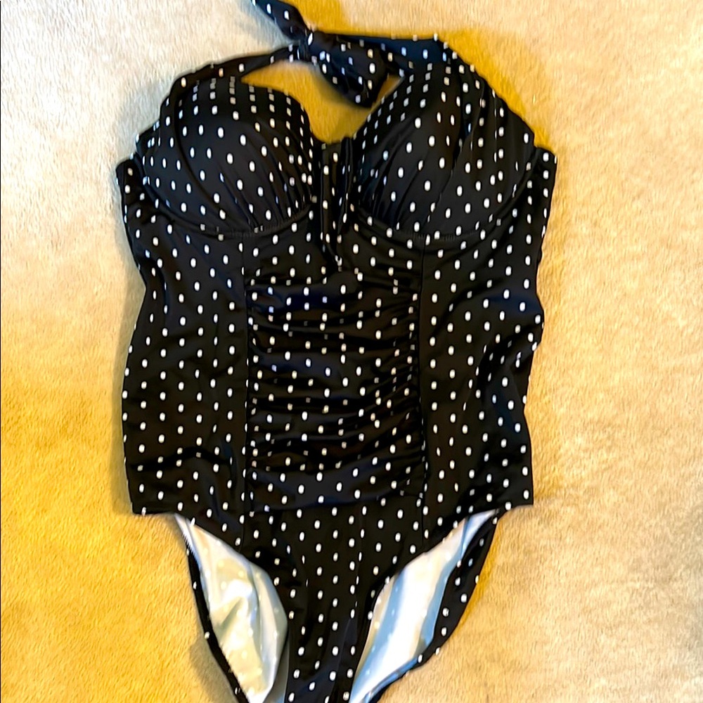swimsuit for all. Elegant Black Polka Dot Swim suit  Will turn heads. Slim
